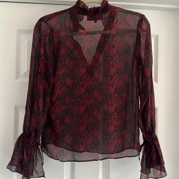 NILI LOTAN Animal Print Snakeskin Sheer Long Sleeve Silk Blouse XS - Picture 9 of 9